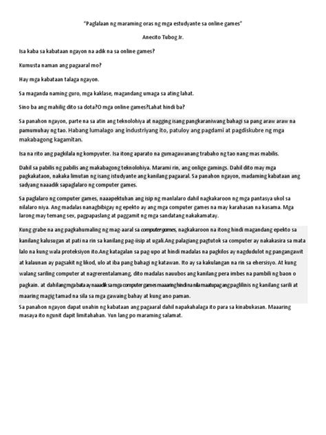 talumpati tungkol sa online games|Paglalaan NG Maraming Oras NG Mga Estudyante Sa Online .